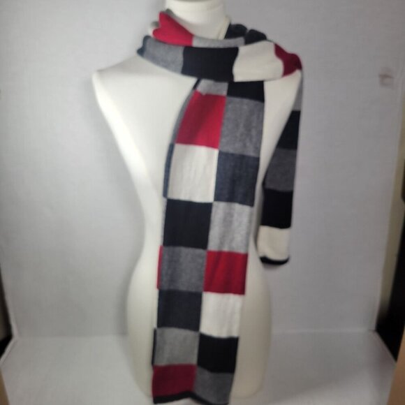 Christopher & Banks Men's Classic Work Checkered Cotton Blend Knit Scarf Wrap - Picture 2 of 3